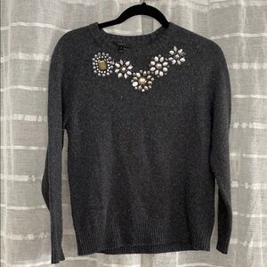 J. Crew Gray Crew Neck Sweater with Embellishments Size Small